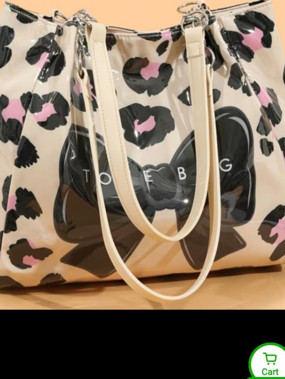 ToteBag Leopard Print PVC Tote Bag with Bow - White/Pink/Black
